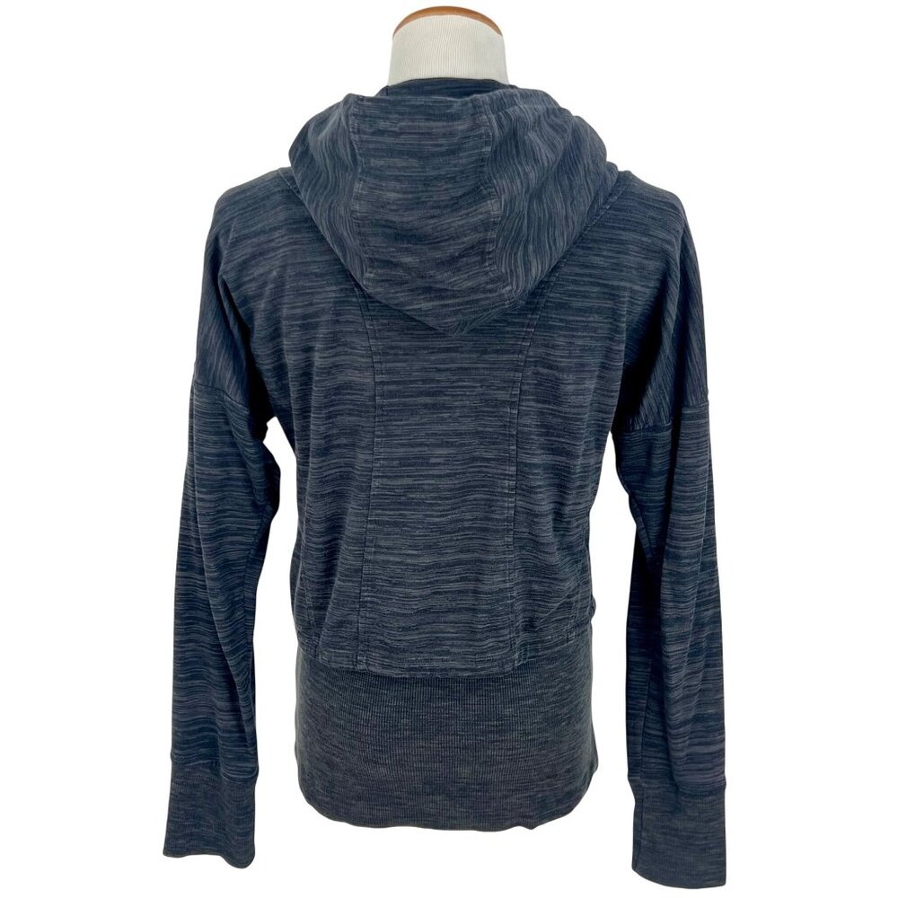 Athleta Gray Cinch Hem Thumbholes Ribbed Knit Inner Layer Zip Up Hoodie Sweater - Picture 8 of 16